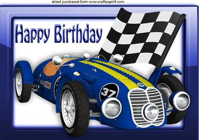 Blue Sports Racing Car in Glass Frame A4