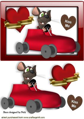 Valentine Toon Rat in a Car