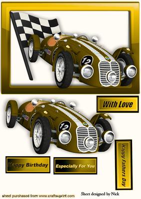 Gold Racing Sports Car in Glass Frame