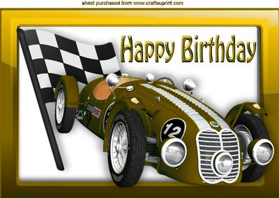 Gold Racing Sports Car in Glass Frame A4