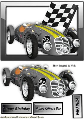 Silver Racing Sports Car in Glass Frame