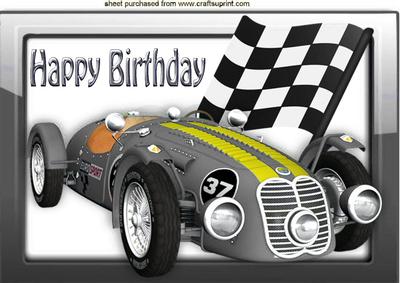 Silver Racing Sports Car in Glass Frame A4