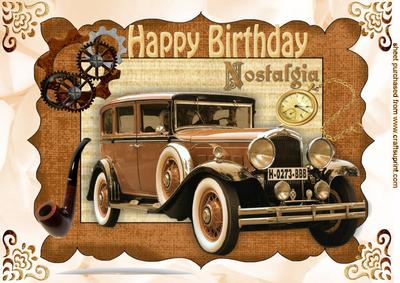 Vintage Car in Steampunk Frame for Birthday A4