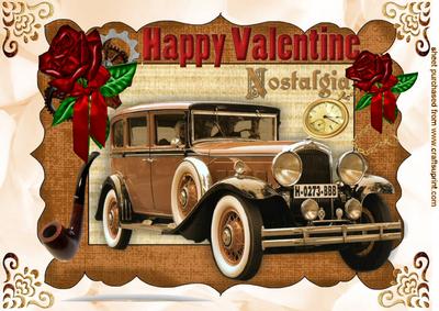 Vintage Car in Steampunk Frame with Rose for Valentines A4