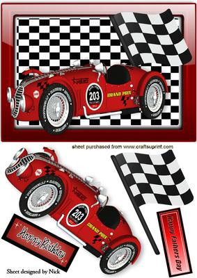 Red Racer with Black and White Flag
