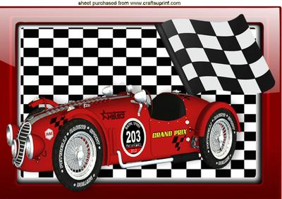 Red Racer with Black and White Flag in Glass Frame