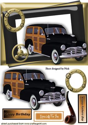 1948 Wood Vintage Car in Steampunk Frame