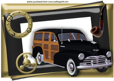 1948 Woody Vintage Car in Steampunk Frame A4