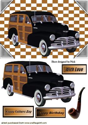 Vintage 1948 Woody Car in Frame with Pipe