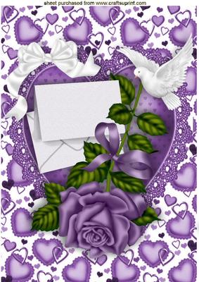 Purple Rose with Love Letter and Dove A4