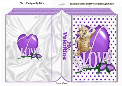 Cute Kitty on a Purple Heart with Rose Folded Book
