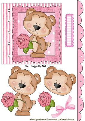 Cute Bear with Pink Rose Scrapbook Page