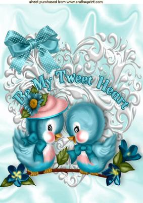 Little Turq Love Birds on a Silver Heart A4