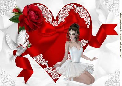 Beautiful Red Heart with Ballerina and Dove A4