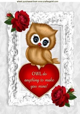 Owl Do Anything to Make You Mine! Cute Owl with Roses A4