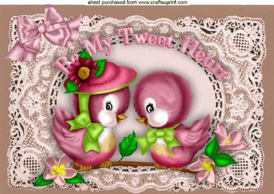 Be My Tweety Heart Little Birds on Vintage Lace A4