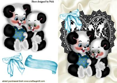 Cute Love Pandas on Lace Heart
