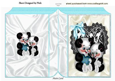 Cute Pandas on Lace Heart, Folded Book