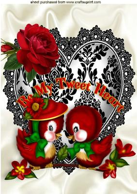 Love Birds on a Heart with Rose A4