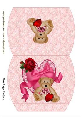 Valentine Bear on Ribbon Heart Pillow Box