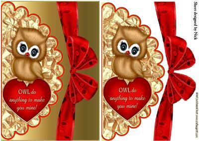 Cute Owl on Heart with Scalloped Envelope