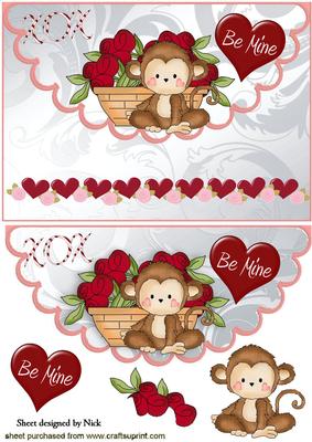 Be Mine Little Monkey with Roses on Scalloped Envelope