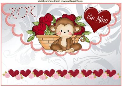 Be Mine Little Monkey with Roses on Scalloped Envelope A4