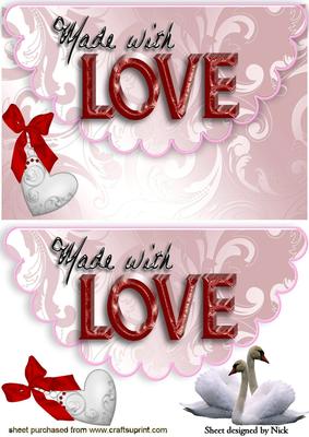 Made with Love Heart on a Scalloped Envelope with Swans
