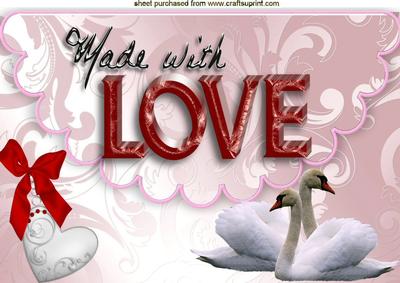 Made with Love, Heart & Swans on a Scalloped Envelope A4