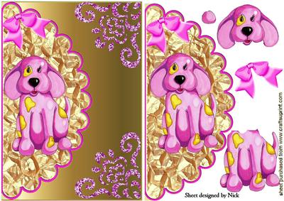 Little Pink Dog with Bow on Scalloped Envelope