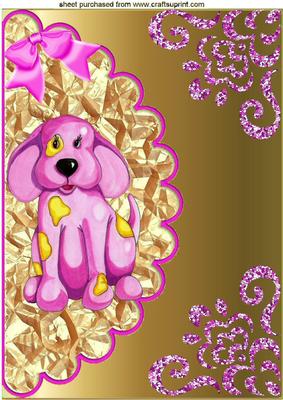 Little Pink Dog with Bow on Scallioped Envelope A4