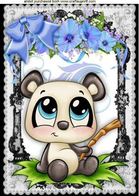 Cute Little Panda in Lace Frame with Flowers A4
