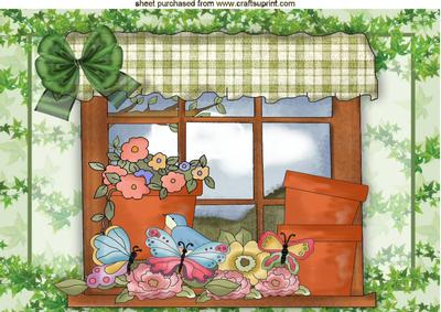 Potted Flowers Birds, & Butterflies in the Window A4