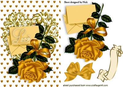 Gold Rose with Letter on Ornate Heart