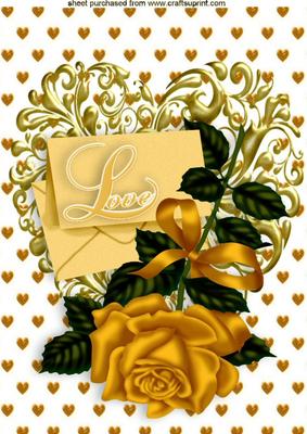 Gold Rose with Letter on Ornate Heart A4