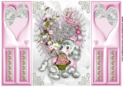 Puppy Love with Kitten on Silver Heart Gatefold