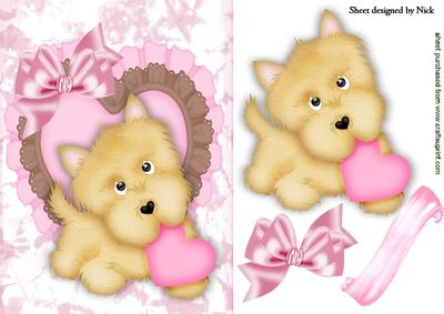 Cute Puppy with Heart on Frilly Frame