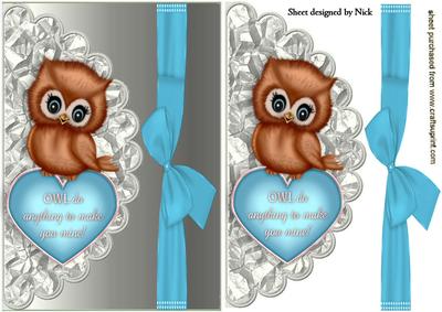 Cute Owl with Turq Bow on Scalloped Envelope