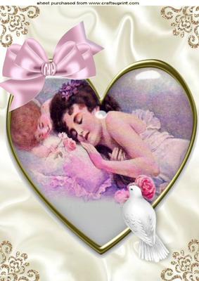 Sleep Pretty Maiden in Vintage Heart with Roses A4