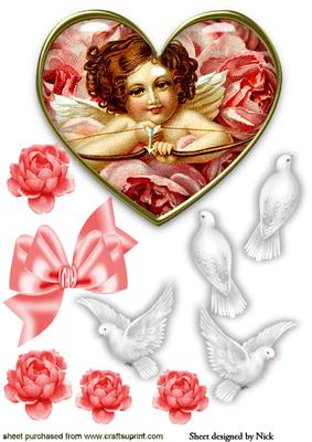 Sweet Vintage Cherub with Roses and Doves