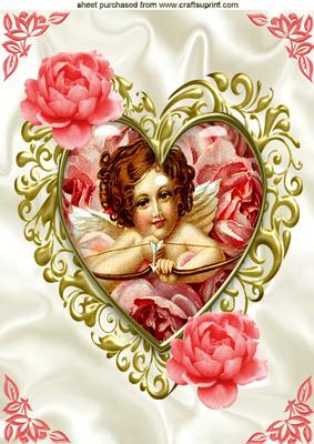 Gold Heart with Vintage Cherub and Roses A4