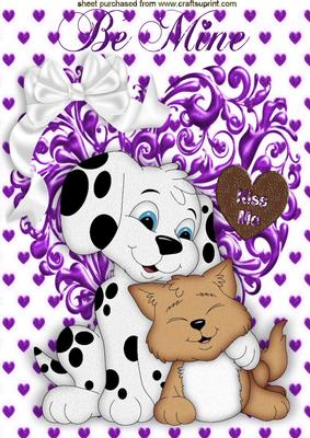 Kiss Me! Be Mine! Cute Dalmation and Kitty A4