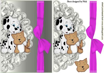 Cute Dalmation with Kitty Pink Bow on Scalloped Envelope