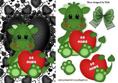 Be Mine Little Green Dragon with Red Heart