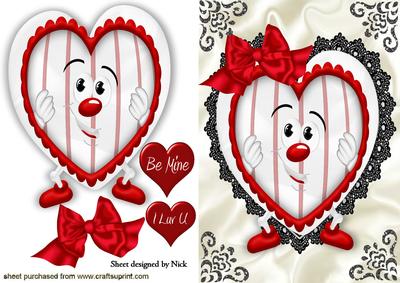 Funny Face Heart on Black Lace with Red Bow