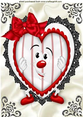 Funny Face Heart on Black Lace with Red Bow A4