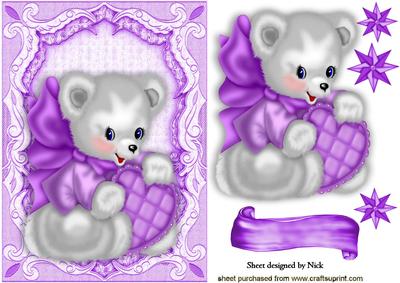 Little Valentine Bear with Purple Heart & Stars