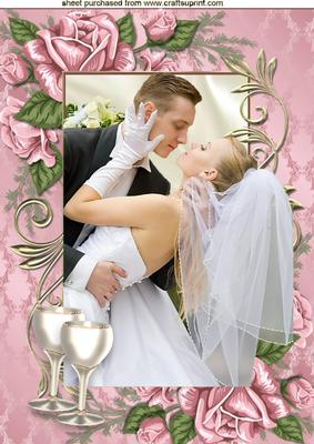 Wedding Couple in Rose Frame with Champers A4