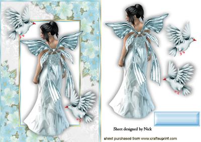 Fantasy Fairy with Doves in Turq Flower Frame
