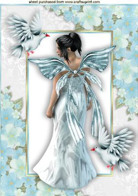 Fantasy Fairy in Turq Flower Frame with Doves A4
